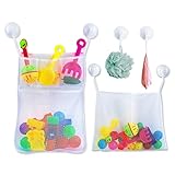 ★Grosse Grösse -- 2 große Mesh badewannennetz für spielzeug: 34cm*44.5cm und 31cm*44cm. 4 Taschen bietet viel Stauraum für Badespielzeug oder Pflegeutensilien.