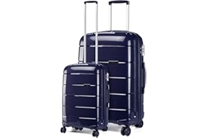 Kono Lightweight Polypropylene 2 Piece Luggage Set 20" Cabin + 28" Check in Spinner Suitcase with TSA Lock and YKK Zipper (Navy)