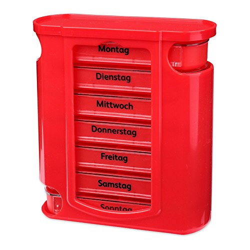 S/O® Tablettenbox rot mit roten Schiebern 7 Tage Pillen Tabletten Box Schachtel Tablettendose Pillendose Pillenbox Tablettenboxen Pillendosen Pillen Dose Wochendosierer - 3