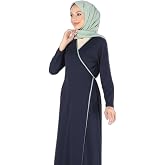 1998_Pratik Yandan Bağlamalı Kruvaze Biye Kuşaklı%100 Pamuk Kumaş Tesett&uuml;r Namaz Elbisesi