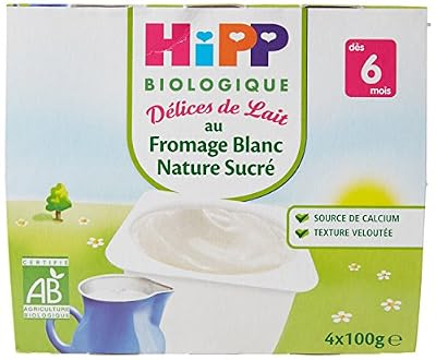Hipp Biologique Délices de Lait Fromage Blanc Nature Sucré dès 6 mois - 24 coupelles de 100 g