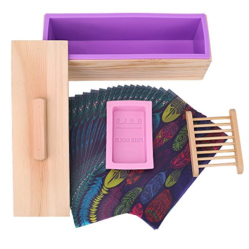 DIY Seifen Silikonform Set (4 Stück), TTLIFE Seifenformen mit einem zusätzlichen Seifenhalter - rechteckige Silikonform mit Holzkiste, plus 2 kleine Formen mit Lucky Clover Bild - best Schimmel zum Seifensieden (B)