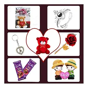 Saugat Traders Valentine Week 7 Day Gift Combo Girlfriend-Boyfriend-Artificial Red Rose-Ring-Chocolates-Teddy-Scroll Card-Love Couple Showpiece-Gift For Fiancee