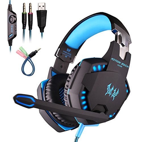 Preisvergleich Produktbild Mengshen Over-Ear Gaming Kopfhörer - mit Mikrofon, Bass Vibration, Rauschunterdrückung Surround-Sound und Lautstärkeregler für PC, Laptop, Mac, PS4, Xbox One - G2100 Blue