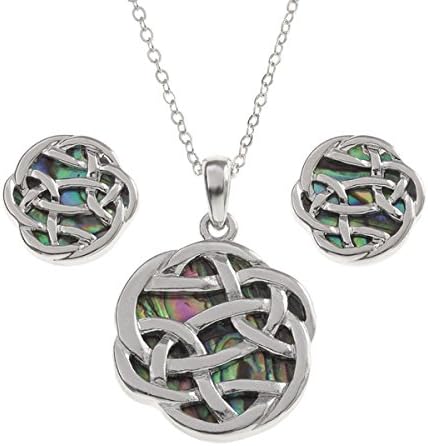 Tide Jewellery Inlaid Paua Shell Celtic Knot Pendant &amp; Stud Earring Set