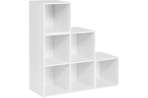 WOLTU Libreria a 6 Scomparti, Scaffale Portaoggetti Autoportante a Scala, Montaggio Flessibile, per Soggiorno, Camera da letto, Ufficio, in Truciolare, Bianco, 90x30x90cm, SK027ws
