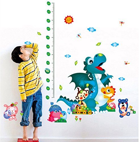 ufengke® Cartoon Animals Dinosaur Height Chart Decals(70cm-180cm), Children's Room Nursery Removable Wall Stickers Murals