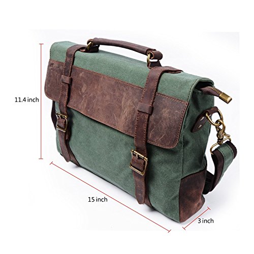 S-ZONE Unisex Vintage Canvas Leder Umhängetasche Schultertasche Laptoptasche Messenger Bag ideal für Studium Büro oder Freizeit Outdoor - 2
