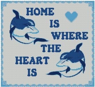 Dolphin Blue Home Is Where The Heart Is Cross Stitch Kit Sampler 11.5" x 10.5"