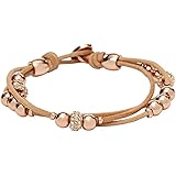 Fossil Bracciale da Donna in Vera Pelle e Perline in Acciaio Inossidabile