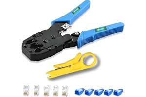 XIKKART 3-in-1 RJ45 Crimping Tool Kit Wire Stripper, Cutter & Crimper for RJ45, RJ11, RJ12, Cat5e/Cat6 LAN Cable with 5 Connectors & 5 Boot Covers Blue