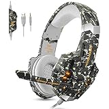 ECOOPRO Gaming Headset für PS4 Xbox PC, LED Licht Kopfhörer mit Mikrofon Noise Canceling &amp; 3.5mm Stereo Bass Headset für Mac Laptop Tablet (Camo)