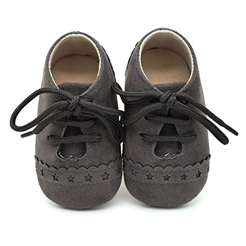 Zapatos de bebé, Zapatillas de bebé niño Anti-Slip Suave Suela de Encaje Zapatos 0-18 Meses (12-18 Meses, Dark Grey)