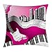 Produktbild Music Throw Pillow Cushion Cover, Bass Guitar Keyboard Urban Rock Backdrop Rhythm of City Illustration, Decorative Square Accent Pillow Case, 18 X 18 inches, Hot Pink Pale Grey Black