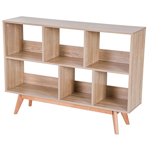 Homcom Buffet biblliothèque scandinave 6 niches Pieds effilés Bois hêtre 121L x 30l x 86H cm Panneaux Particules Coloris Bois chêne