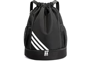 Funmo Drawstring Gym Backpack, Waterproof Sports Bag with Shoe Compartment, Large Capacity Gym Bag, PE Bag, Sports Backpack for Men Women, Durable Drawstring Backpack for Football, Swimming, Holiday