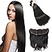 Produktbild Silkylong ear to ear lace closure on prime brazilian straight hair with ear to ear closure 5a 13 x 4 free part human hair extensions dark brown 10 12 14 +8 frontal