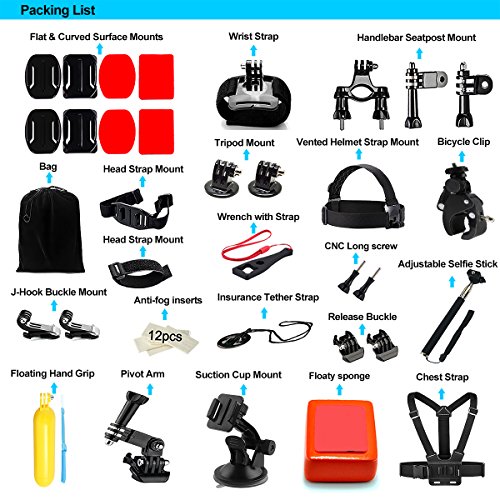 Iextreme Zubehör, 45-in-1 Zubehör für GoPro Hero 5/4/3+/3/2/1, Sportwagen-Kamera mit Accessories Kit with Lenker/Sitzrohr/Stangenhalterung + Gurthalterung für belüftete Helme + Überrollbügel-Halterung - 2