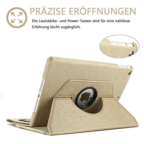 boriyuan Apple Ipad Air 2 360 Grad Leder Case Schutz Tasche Cover mit Bluetooth Tastatur (Deutsche QWERTZ) speziell f¨¹r Ipad Air 2,Farbe: Gold - 3