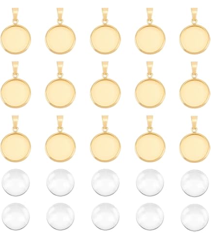 20 Set Cabochon Con Ciondoli In Acciaio Inox - Vassoio 20mm, Vetro Trasparente Per Gioielli Fai Da Te - Foto 7