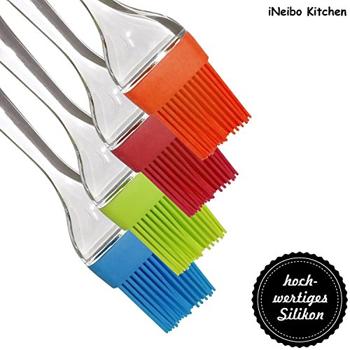 iNeibo Kitchen Silikon backpinsel/grillpinsel- BBQ Barbecue Pinsel hitzebeständig- 4er set küchen pinsel mit kristall griff- bratpinsel flexibel,langlebig mit 4 verschiedenen Farben - 2