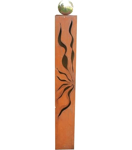 Gartendeko Rost-Säulen 2er Set 100/80 Cm Mit Edelstahlkugeln – Wetterfeste Metall-Skulptur Im Dreiecks-Design