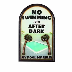 RAM Gameroom Products Outdoor Decor Sign, No Swimming Suits After Dark - My Pool My Rules