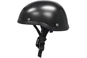 Carrfan Mezzo Casco ABS in Stile Retrò, Taglia Unica, Universale, Nero Muto - Motociclista