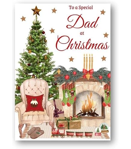 Weihnachtskarte „To A Wonderful Dad“ – Mit Rotem Auto & Schneeszene, Geprägt, 157x235 Mm