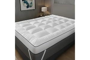 MK HOME TEXTILE Extra Deep 10cm Mattress Topper Double Bed – Luxury Quilted Hotel Quality Mattress Pad, Ultra Soft Fluffy, Breathable Box Stitched Strong Corner Elastic Straps Machine Washable (Double)