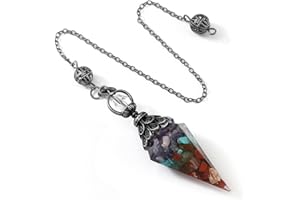 SULIUDAJI Péndulo piedra,Vistoso Chakras piedras preciosas péndulo de cristal esoterismo radiestesia con cadena hexagonal punta de resina curativa Reiki piedra curación de cristal adivinación