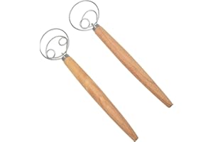 HAIERDIDI Danish Dough Whisk - Batidor danés para batir huevos de pan, mango largo que no se oxida para hornear pastelería postre, pizza, juego de 2