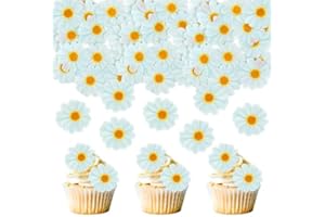 Blumomon 40Pcs Fleurs De Marguerite Comestibles Toppers Gâteau De Marguerite Comestible Gâteau De Marguerite Comestible Fleurs De Choix Mariage Fête De Douche De Bébé Anniversaire Décoration De Gâteau
