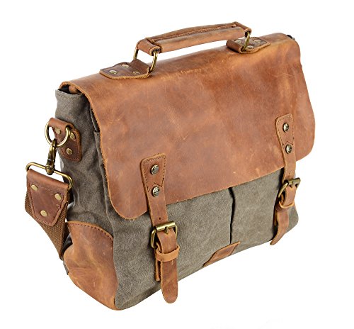 Gootium Vintage Umhängetasche Canvas Leder Messengertasche Schultertasche Laptoptasche Notebooktasche - 4