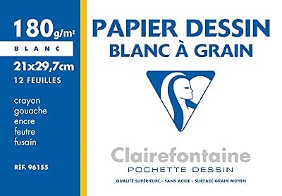Clairefontaine - 96155 - Pochette de 12 Feuilles Papier à Dessin - Format A4-180 g - Blanc