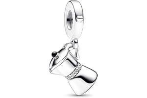 MariaFonte Charm New 2025 Compatibile Tutte Marche Pendente Caffettiera Coperchio Apribile Caffè Compleanno Anniversario Ciondoli Originale Argento 925 Mamma Bead Portafortuna Cuore Natale Zirconia