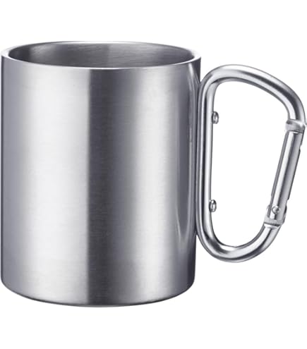 Tazze Da Caff&egrave; In Acciaio Inox - Set Da 2, Con Moschettone, Doppia Parete