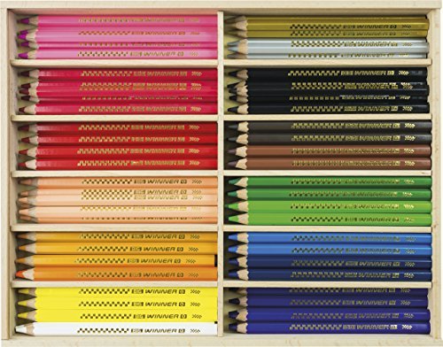 Eberhard FaberSilver – Pack of 96 pcs Big Winner Thick Coloured Pencils in a Wooden Case