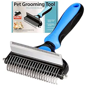 Electomania Pet Grooming Brush, Dog Hair Brush, Deshedding Tool Dog, 2 in 1 Deshedding Tool & Dematting Undercoat Rake for Mats & Tangles Removing, Great for Short to Long Hair Small Large Breeds (Large, Bule)