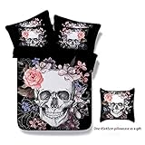Onlyway Juego de cama de con diseño de calavera con flores, Esqueleto de...
