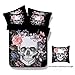 Produktbild Onlyway 3 Stücke Bettbezug Sets 3D Print Halloween Kerze Schädel Bettbezug Mit Kissenbezug Schädel Bettwäsche Set (220x240 cm)