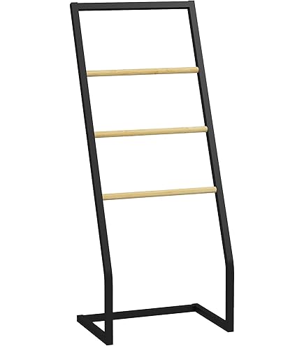 Porte-serviettes Sur Pied 3 Barres Charra - Noir Métal Et Bois Foncé (Beliani)