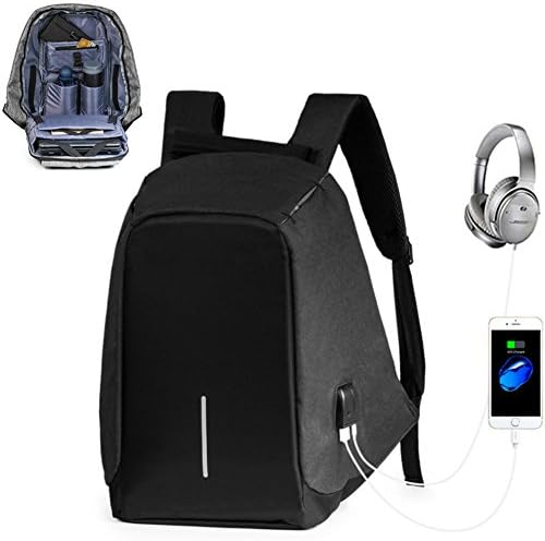 Business Laptop Backpack 15.6 inch, Backpack with USB Charging Port College School Rucksack Women and Men, with Headphone Port-Black Ship from UK (Black-01)