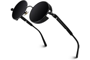 GQUEEN Retro Runde Steampunk Polarisierte Sonnenbrille UV400