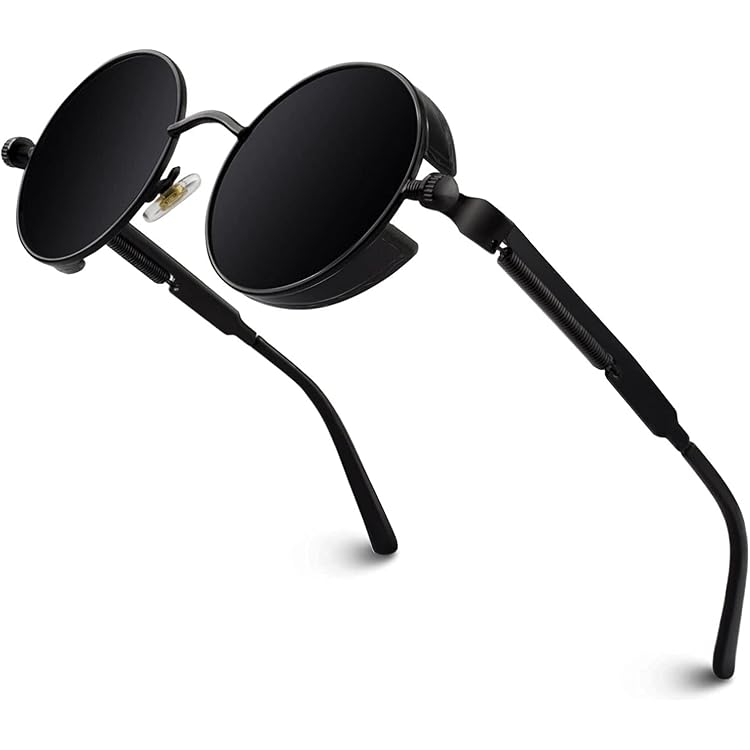 thumbnail image 2 of Ultra Steampunk Round Sunglasses – Cyber Retro Goggles – UV400 Black Metal Frame 2 of 5