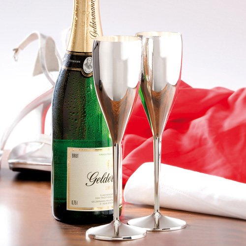 Sektkelche versilbert 2er Set Sektflöten Champagnerflöten Silber Silberne Sektgläser - 2