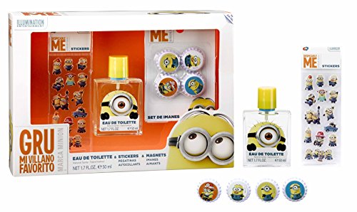 Minions / Ich – Einfach unverbesserlich / Geschenk-Set: Eau de Toilette (Parfum) Spray 50ml + 4 Magnete + 3D-Sticker – für Kinder - 3