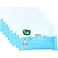 Mother Sparsh Thick Fabric Baby 99% Water Based (Unscented) Wipe (Blue, 10 Wipes) - Pack of 8