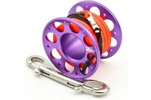ICDKOYK Mantieni Le Immersioni Bobina Bobina Portatile Colore Solido Corda in Poliestere Reels Atnessionista Pesca Accessori subacquei con Gancio a Doppio fine, Viola, 15m