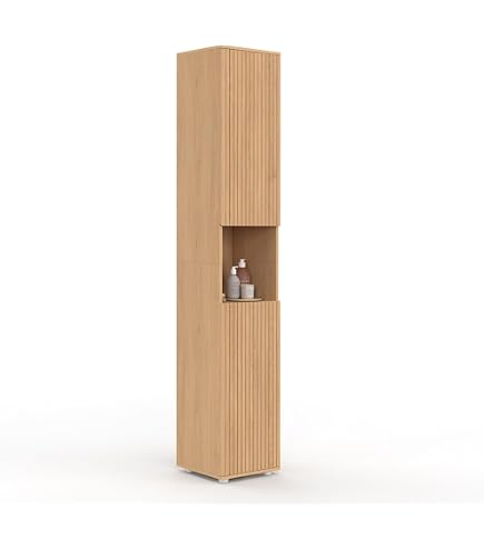 Ensemble Salle De Bain Lucie En Bambou - 3 Pièces Avec Meuble Sous Vasque Et Armoire Centrale - Design Moderne Et Rangements Optimisés
